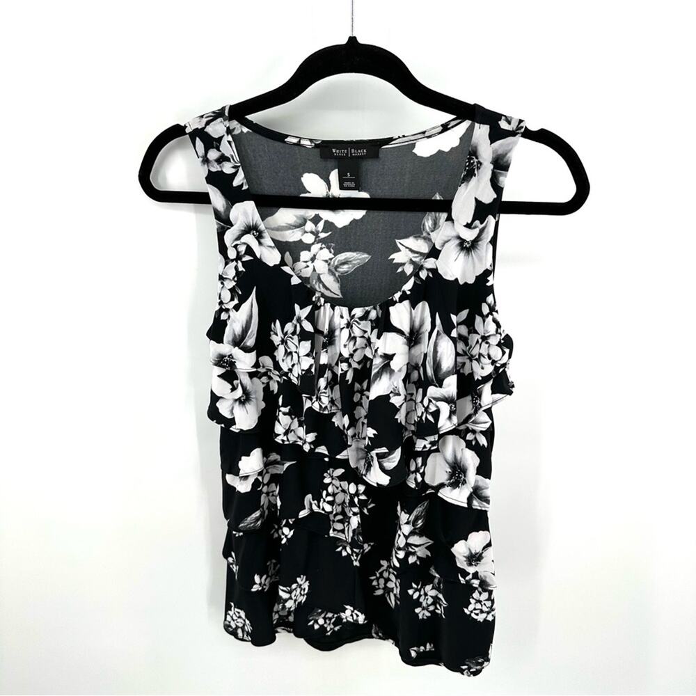 WHBM tiered floral print shell in black white Size S